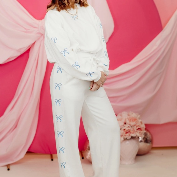 Sweatpant set with Blue Bow Accents - Picture 2 of 7